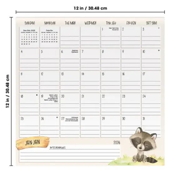 Trends International 2026 Animals Bilingual French 12"x12" Family Calendar image {9}