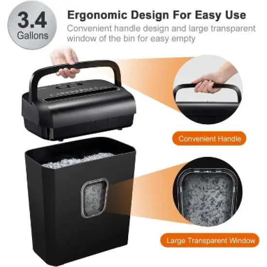 Bonsaii 6-Sheet Micro-Cut Shredder, High-Security for Home & Office, Shreds Credit Cards/Staples/Clips, Transparent Window Wastebasket image {4}