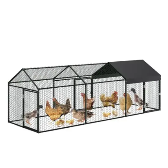 Chicken Coop Walk in Run - Galvanized Large Poultry Cage with Water-Resistant Cover, Outdoor Hen House for Backyard Farm image {7}