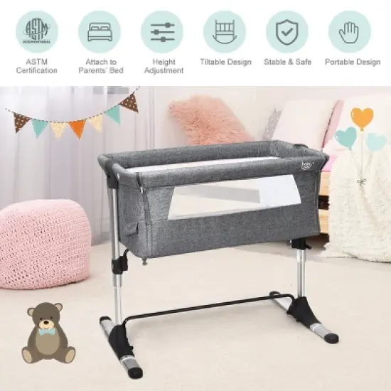 Infans Portable Baby Bedside Bassinet Infant Travel Bassinet Crib W/Carrying Bag Grey image {3}