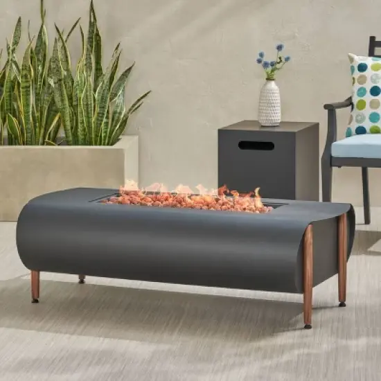 Vernon Outdoor Rectangular Fire Pit with Tank Holder - Dark Gray - Christopher Knight Home image {1}