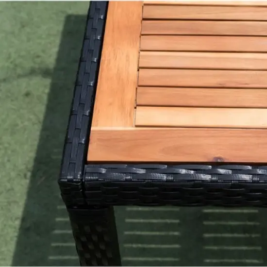 FIONECA 7-Piece Outdoor Patio Wicker Dining Set with Acacia Wood Tabletop and Chairs, All-Weather Rattan Furniture image {7}