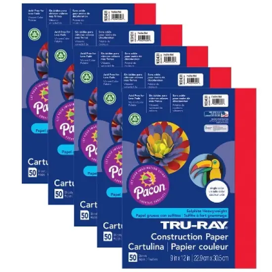 Tru-Ray&reg; Construction Paper, Festive Red, 9" x 12", 50 Sheets Per Pack, 5 Packs image {2}
