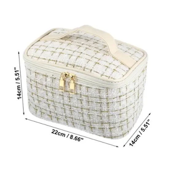 Unique Bargains Plaid Pattern Makeup Bag Cosmetic Travel Bag Woolen Large Makeup Bag for Women 1 Pc image {3}