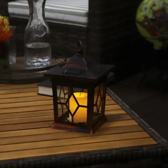 Sunnydaze Outdoor Lucien Hanging Tabletop Solar LED Rustic Farmhouse Decorative Candle Lantern - 9" image {10}