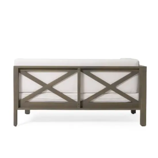 2pc Brava Outdoor Acacia Wood Left Arm Loveseat & Coffee Table with Cushion Gray/White - Christopher Knight Home image {8}