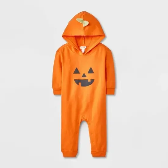 Baby Halloween Pumpkin Hooded Romper - Cat & Jack&trade; Orange image {4}
