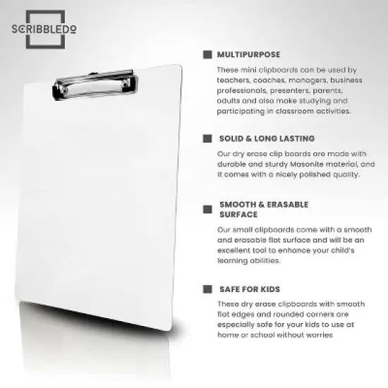 SCRIBBLEDO Dry Erase Clipboard Pack of 6 with Erasers &ndash; Reusable Whiteboard Clipboards for Students Teachers Classrooms & Office Use image {5}