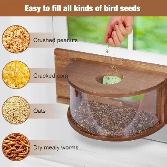 Snynuxx Window Bird Feeder Inside House with 180&deg; Clear View, Durable Wood and Safe Birder Feeder image {5}