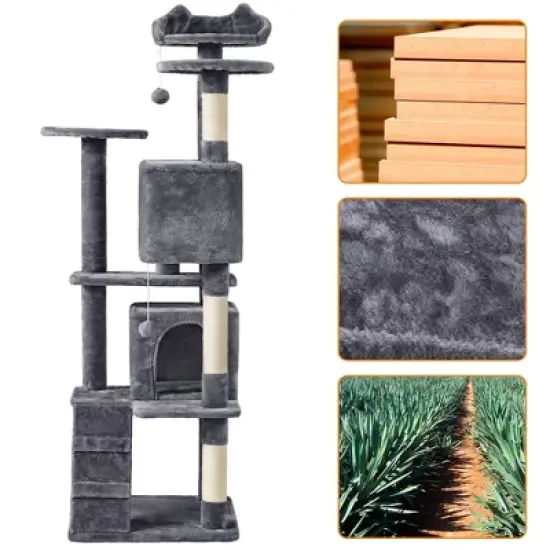 Yaheetech 70"H Cat Tree with 2 Condos for Kittens Small Cats image {4}