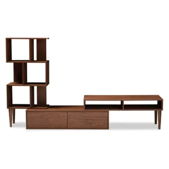Haversham Mid-Century Retro Modern Display TV Stand for TVs up to 60" Walnut Brown - Baxton Studio image {1}