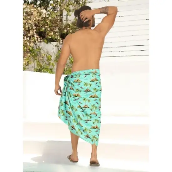 HAPPY BAY Men's Swimwear Cotton Linen Effect Summer Sarong Cover Up Swimsuit Wrap Sulu Pareo Beachwear for Men One Size Green, Tree image {2}
