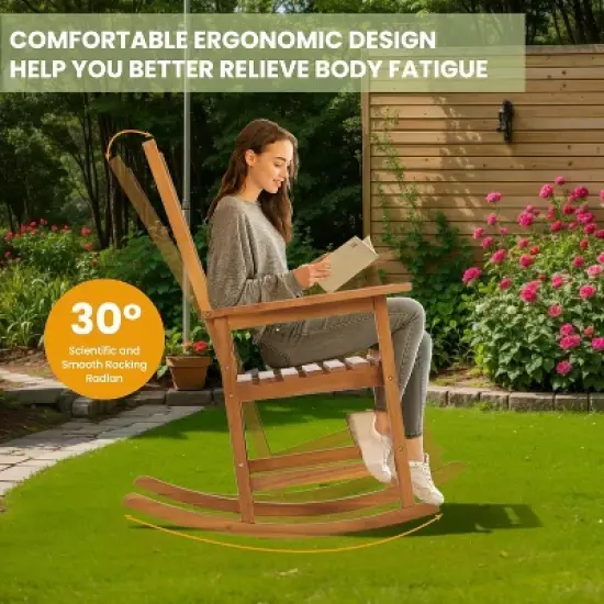 Outdoor Rocking Chair, Acacia Wood Patio Porch Rocker for Garden, Deck or Yard image {4}