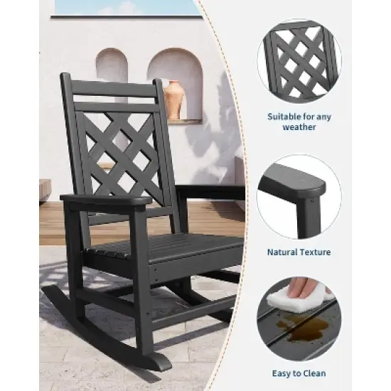 GustoWave Adirondack Outdoor Rocking Chair, All Weather HDPE Patio Rocker Chair with Wide Armrests, Classic Fire Pit Chair image {3}
