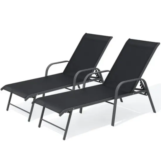 Pellebant Outdoor Lounger Aluminum Adjustable Chaise Lounge Chairs with Arms (Set of 2) image {11}
