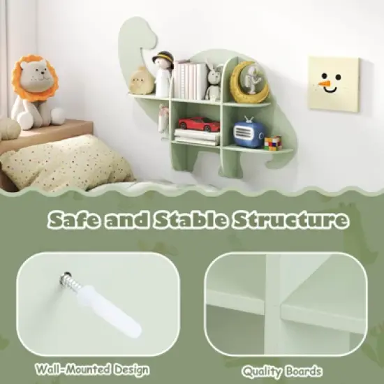 Infans 2-Tier Floating Dinosaur Kids Bookshelf Wall-Mounted Nursery Book Shelf image {7}