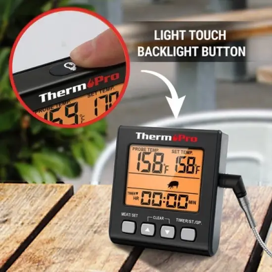 ThermoPro TP16SW Digital Meat Cooking Smoker Kitchen Grill BBQ Thermometer with Large LCD Display with Backlight for Oven Smoker Grill Turkey image {3}