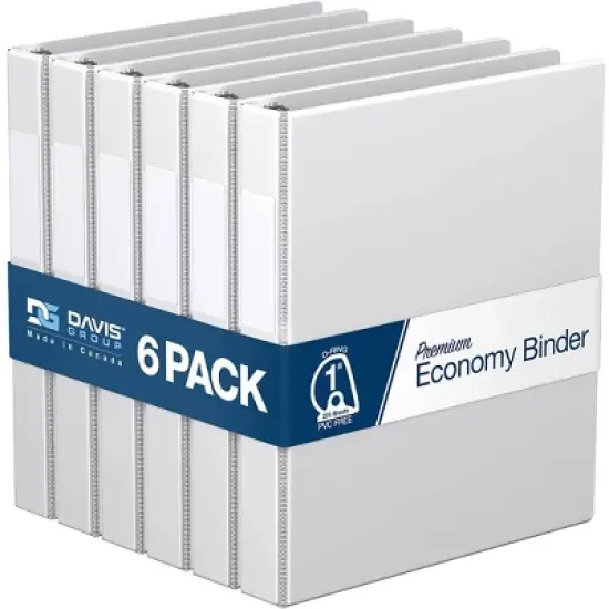 Davis Group 6pk 1" Premium Economy Round Ring Binders White: 3-Ring, Hard Cover, 225 Sheet Capacity, 2 Pockets, Polypropylene image {8}