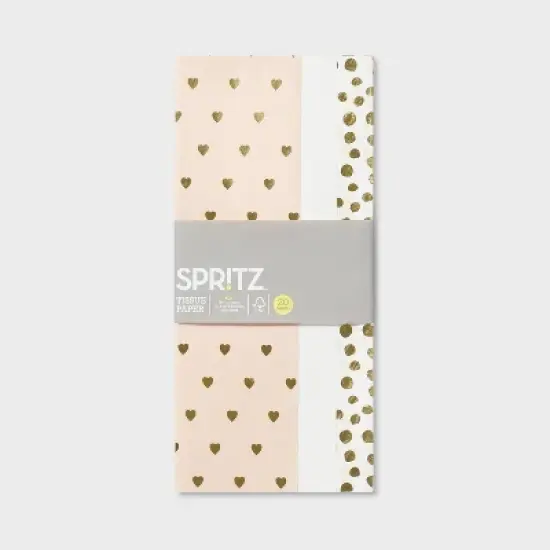 20ct Tissue Paper Pink Metallic Hearts/ Dots Print - Spritz&trade;: Multicolor Gift Packaging, 20 Sheets, 16.5" x 24" for All Occasions image {2}