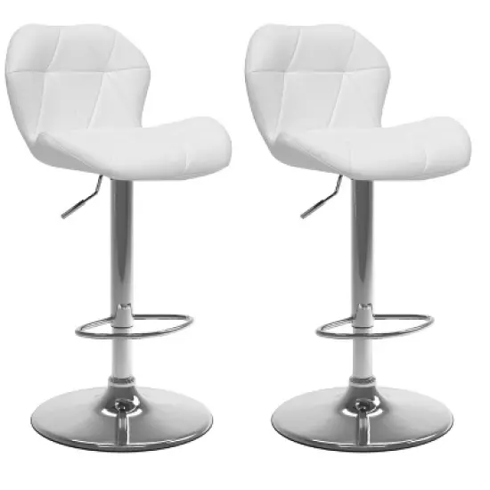 Set of 2 Adjustable Hex Design Bonded Leather Barstool - Corliving image {9}