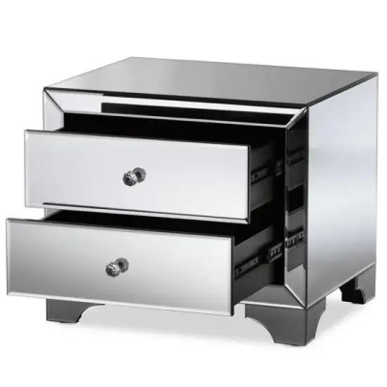 Farrah Hollywood Regency Glamour Style Mirrored 2 - Drawer Nightstand - Baxton Studio image {1}