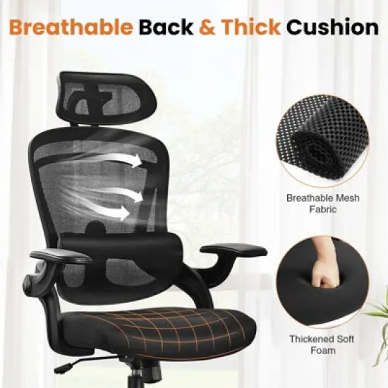 Sapphtopaz Modern Mesh Office Chair with Adjustable Lumbar Support&Headrest,High Back Gaming Chair with Tilt&Flip Up Arms,Desk Chair for Office image {2}