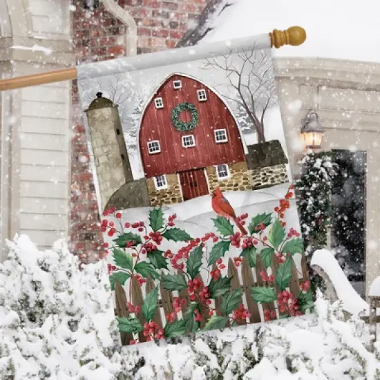 Barn in Snow Winter House Flag 40" x 28" Briarwood Lane image {2}