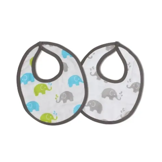 Bacati - Elephants Aqua/Lime/Gray Muslin 4 pc set of Bibs & Burp Cloths Set image {1}