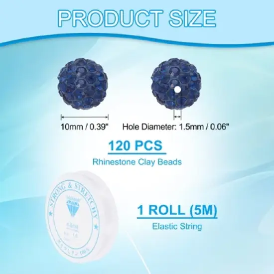 Unique Bargains Round Rhinestone Clay Beads with Elastic String for Jewelry Making 120 Pcs image {1}