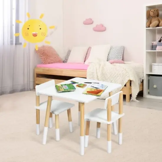Costway Kids Wooden Table & 2 Chairs Set Children Activity Table Set image {1}