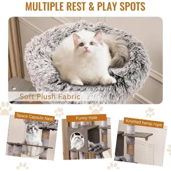 Acekool 67" Cat Tree & Litter Box Enclosure - 2-in-1 with Scratching Posts image {2}
