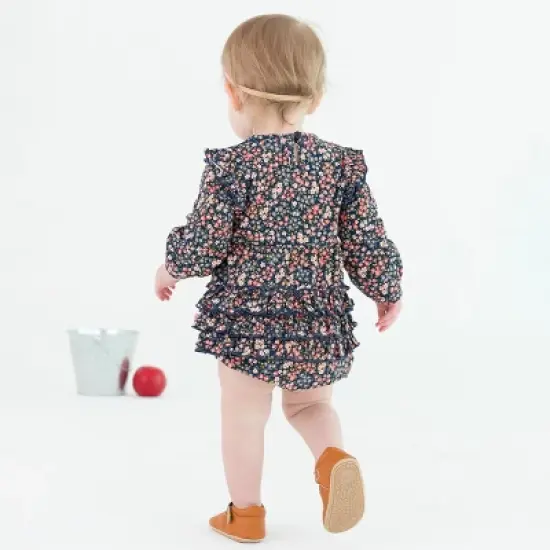 RuffleButts Infant Girls Long Sleeve V-Ruffle Bubble Romper image {3}