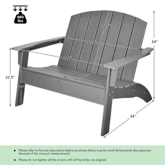 Costway 2PCS Patio Adirondack Chair Loveseat Bench HDPE Weather Resistant Grey image {2}