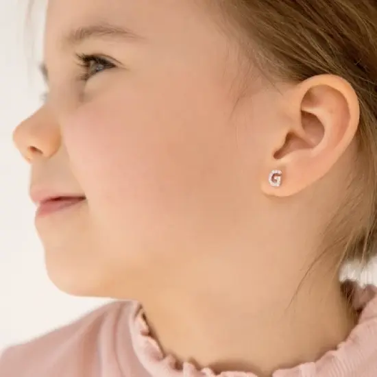 Girl's Cubic Zirconia Letter Initial Screw Back Sterling Silver Earrings - In Season Jewelry image {2}