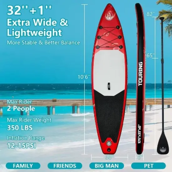 Acekool 11'&times;33" Inflatable Stand Up Paddle Board for Adults, Stable SUP with Accessories, Backpack, Pump, Adjustable Paddle, Fin image {2}