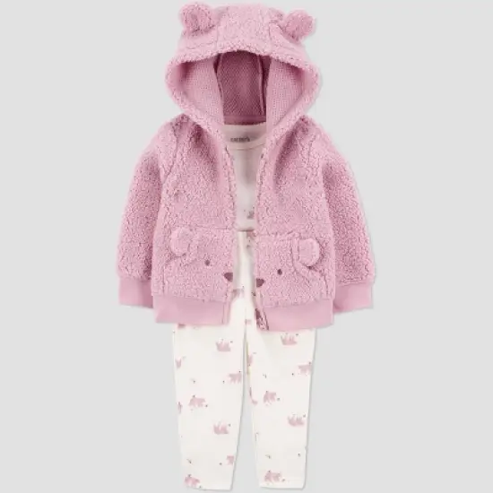 Carter's Just One You&reg; Baby Girls' 3pc Bear Sweatshirt & Pants Set - Pink image {1}