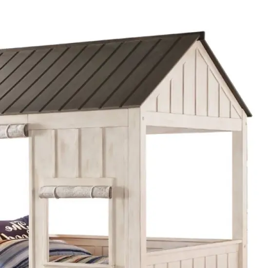 84" Full Bed Spring Cottage Bed Weathered White Washed Gray - Acme Furniture: Canvas Upholstery, Chrome Frame, Adjustable Size image {1}