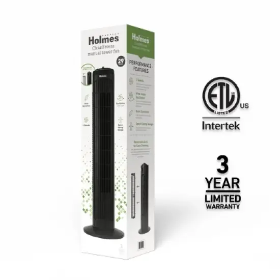 Holmes 29" Manual Tower Oscillating Fan with Clean Breeze image {7}