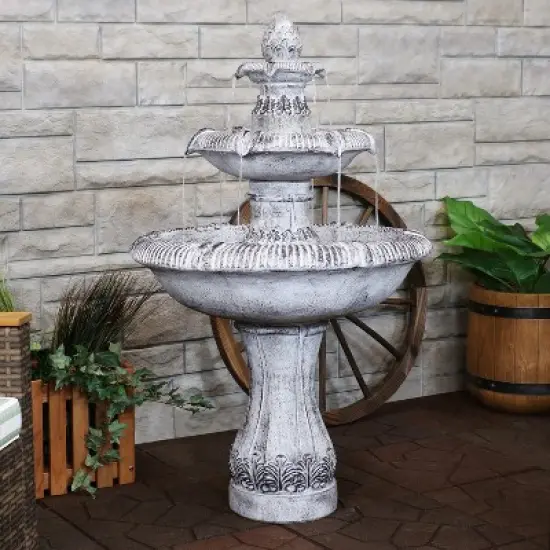 Sunnydaze 50"H Electric Fiberglass Reinforced Concrete 3-Tier Mediterranean-Inspired Outdoor Water Fountain image {6}