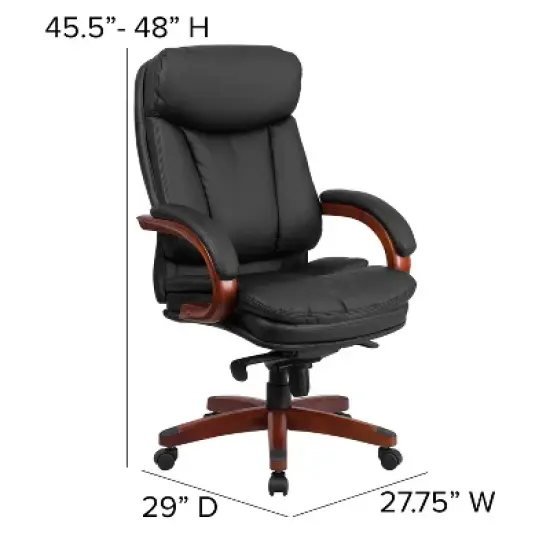 Emma and Oliver High Back Black LeatherSoft Synchro-Tilt Ergonomic Office Chair with Wood Base image {3}