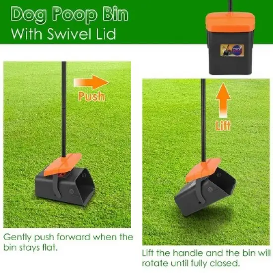 Pooper Scooper Kit Dog Poop Rake & Swiveling Bin Poop Heavy Duty Pick Up Tool with Extra Long Handle 35 Waste Bags Dispenser image {7}