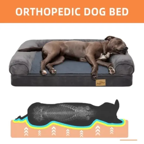 Artloge Large Grey Dog Sofa Bed Memory Foam Calming Orthopedic Pet Mattress Cushion Waterproof Bolster Dog Couch Bed with Removable Washable Cover image {5}