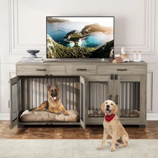 Whizmax 71" Double Dog Crate Furniture - Wooden XXL Kennel with 3 Drawers & Removable Divider, TV Stand for Large/Medium Dogs image {8}