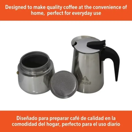 IMUSA 6 Cup Stainless Steel Stovetop Coffeemaker: Polished Silver Espresso Maker, Greca Coffee, Manual, Hand Wash image {6}