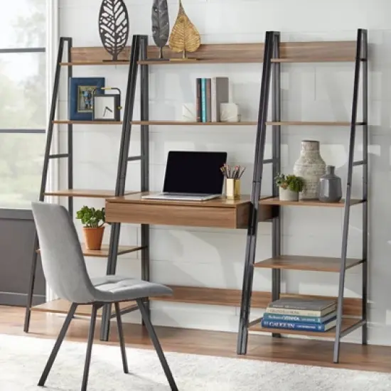 3pc Denton Ladder Desk and Shelf Walnut/Black - Buylateral image {1}