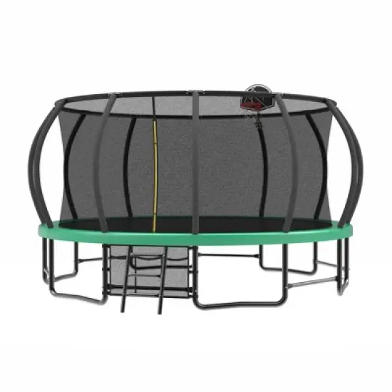 QingMoon 15 FT Pumpkin Style Big Trampoline With Basketball Hoop Ladder Enclosure Net And Anti Rust Coating Easy To Install For Kids & Adults image {3}