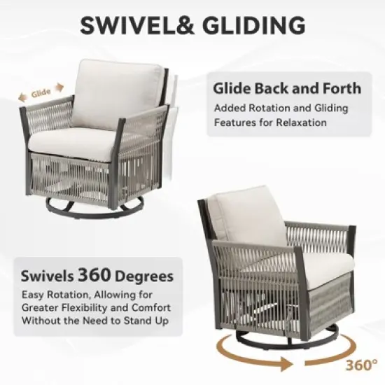 Buenhomino 6-Piece Wicker Patio Set &ndash; 4 Swivel Chairs & 2 Side Tables with UV-Resistant PE Rattan & Durable Powder-Coated Frame image {4}