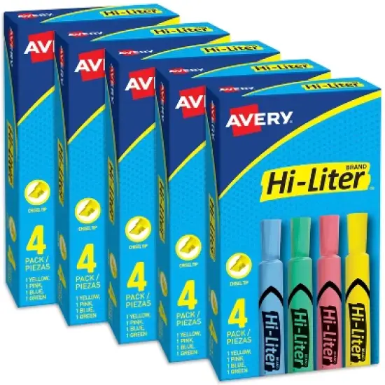 Avery Desk-Style Highlighters, 4 Assorted Colors Per Pack, 5 Packs, 20 Highlighters Total (17752) image {8}