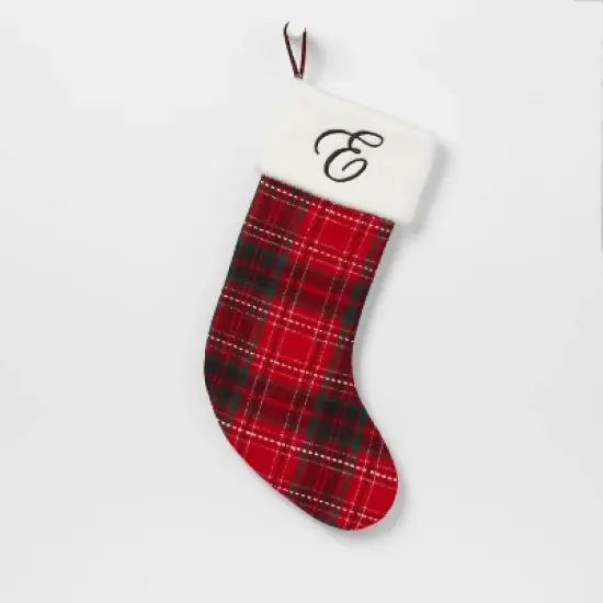 20" Plaid Monogram Christmas Holiday Stocking with Faux Fur Cuff Red/Green/White - Wondershop&trade; image {7}