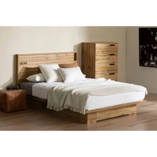 South Shore Full/Queen Platform Bed Nordik Oak: Laminated Particle Board with Built-In Storage Drawer image {10}